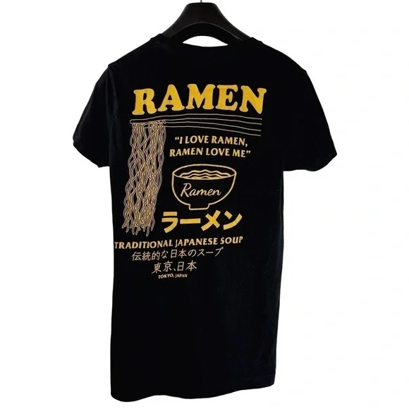 LCM INTERNATIONAL Women's Black Crew Neck I Love Ramen Graphic T-Shirt Size S - Picture 2 of 6